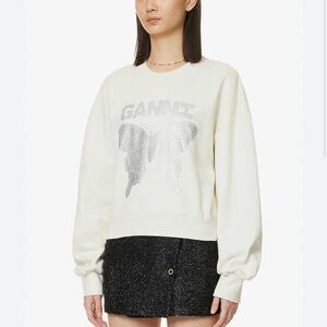GANNI butterfly ivory cozy soft sweatshirt, size XS